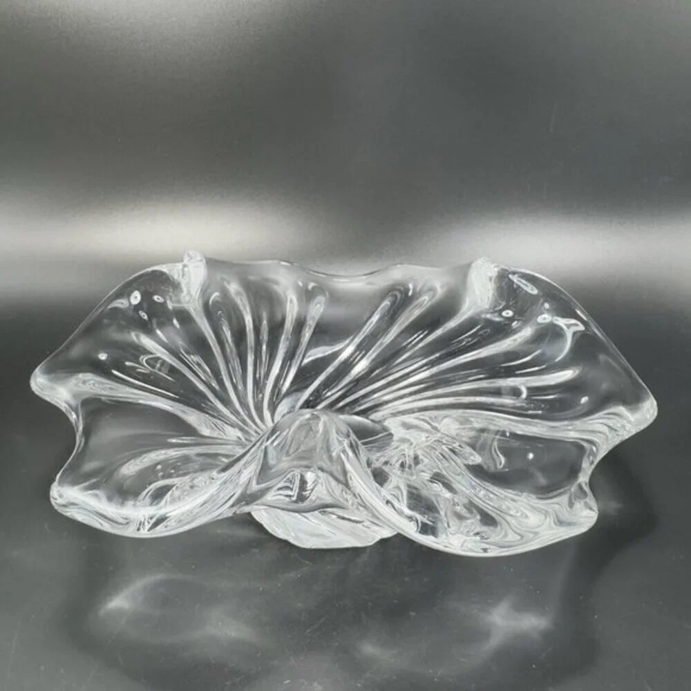 Vintage 1980s Venetian Clear Glass Dish Bowl Centerpiece Made In Italy Decor VTG